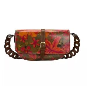Patricia Nash Vilette Leather Chain-Link Shoulder Bag-Floral Oil Painting NWT